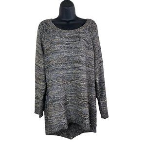 Relativity Sweater Women Plus Size 2X Gray Gold Sequin Knit Long Lighter Weight